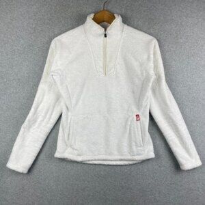 The North Face Women Sweater XS White Fleece Mossbud Quarter Zip Pullover Pocket